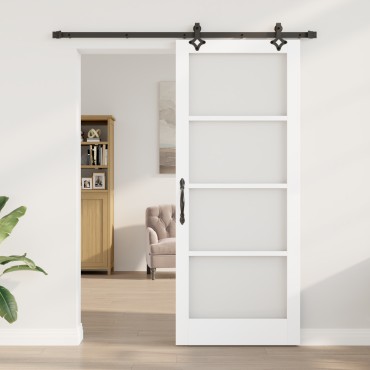 Συρόμενη Πόρτα vidaXL με ΧHardware Set 'ORKDAL' Άσπρο Συμπαγές Ξύλο & Γυαλί, Εσωτερική Πόρτα vidaXL με Γυαλί 'ORKDAL' Άσπρη 86x211x4 cm