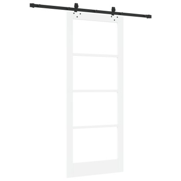 Συρόμενη Πόρτα vidaXL με ΧHardware Set 'ORKDAL' Άσπρο Συμπαγές Ξύλο & Γυαλί, Εσωτερική Πόρτα vidaXL με Γυαλί 'ORKDAL' Άσπρη 86x211x4 cm