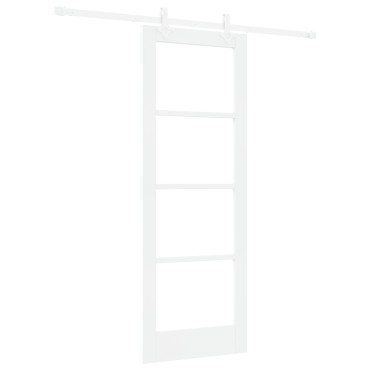 vidaXL Συρόμενη Πόρτα με Σετ Αξεσουάρ Λευκό 73.5x198.5 εκ. Στερεό Ξύλο Πεύκου, Εσωτερική Πόρτα με Γυαλί 'ORKDAL' Λευκή 73.5x198.5x4 εκ.
