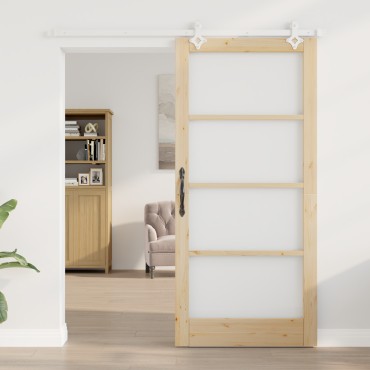 vidaXL Συρόμενη Πόρτα με Σετ Υλικών 93x202 εκ Μασίφ Ξύλο Πεύκου
