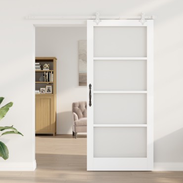 vidaXL Συρόμενη Πόρτα με Σετ Εξαρτημάτων Λευκή 93x211 cm Συμπαγές Ξύλο Πεύκο