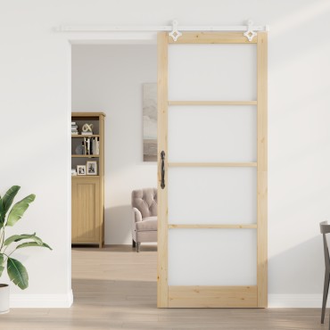Συρόμενη Πόρτα vidaXL με Σετ Hardware 93x232 cm Μασίφ Ξύλο Πεύκου, Εσωτερική Πόρτα vidaXL με Γυαλί 'ORKDAL'93x232x4 cm Μασίφ Ξύλο Πεύκου