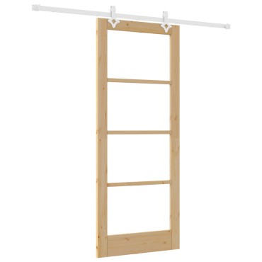 Σετ Συρόμενης Πόρτας vidaXL με Υλικά 83x202 cm Μασίφ Ξύλο Πεύκου, Εσωτερική Πόρτα vidaXL με Γυαλί 'ORKDAL'83x202x4 cm Μασίφ Ξύλο Πεύκου