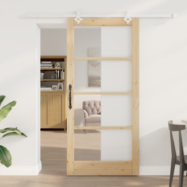 vidaXL Συρόμενη Πόρτα με Σετ Υλικών 93x202 εκ. Μασίφ Ξύλο Πεύκου