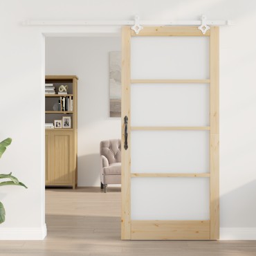 vidaXL Συρόμενη Πόρτα με Σετ Υλικών 93x202 εκ. Μασίφ Ξύλο Πεύκου