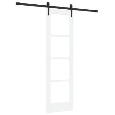 vidaXL Συρόμενη Πόρτα με Εξαρτήματα Λευκή 61x198.5 εκ. Στερεό Ξύλο Πεύκου