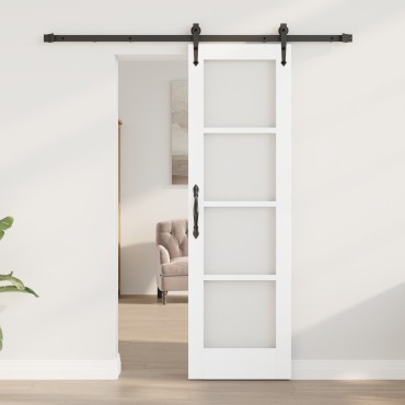 vidaXL Συρόμενη Πόρτα με Εξαρτήματα Λευκή 61x198.5 εκ. Στερεό Ξύλο Πεύκου