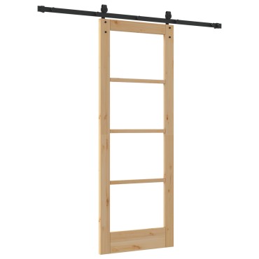 Σετ Συρόμενης Πόρτας vidaXL με Εξαρτήματα 73.5x198.5 cm Μασίφ Ξύλο Πεύκου, Εσωτερική Πόρτα vidaXL με Γυαλί 'ORKDAL'73.5x198.5x4 cm Μασίφ Ξύλο Πεύκου