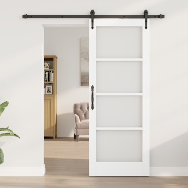 vidaXL Συρόμενη Πόρτα με Σετ Εξαρτημάτων Λευκή 78x202 εκ. Στερεό Ξύλο Πεύκου