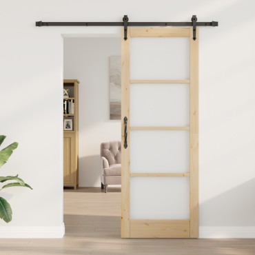 vidaXL Συρόμενη Πόρτα με Σετ Υλικών 78x211 εκ. Συμπαγές Ξύλο Πεύκου