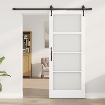 vidaXL Συρόμενη Πόρτα με Σετ Υλικών Λευκή 83x202 εκ. από Συμπαγές Ξύλο Πεύκου