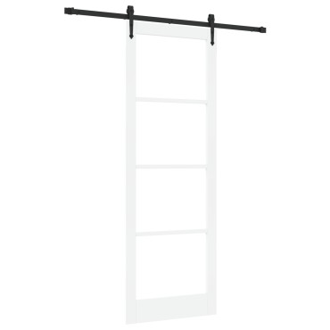 Συρόμενη Πόρτα vidaXL με Εξαρτήματα Λευκό 83x232 cm Συμπαγές Ξύλο Πεύκου, Εσωτερική Πόρτα vidaXL με Γυαλί "ORKDAL" Λευκή 83x232x4 cm