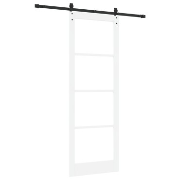 Συρόμενη Πόρτα vidaXL με Εξαρτήματα Λευκό 83x232 cm Συμπαγές Ξύλο Πεύκου, Εσωτερική Πόρτα vidaXL με Γυαλί "ORKDAL" Λευκή 83x232x4 cm