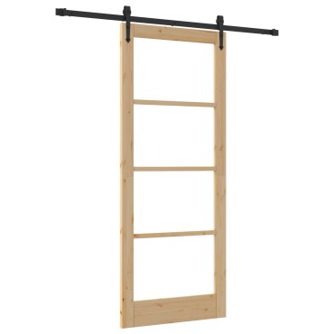 vidaXL Συρόμενη Πόρτα με Σετ Εξαρτημάτων 86x211 cm Μασίφ Ξύλο Πεύκου