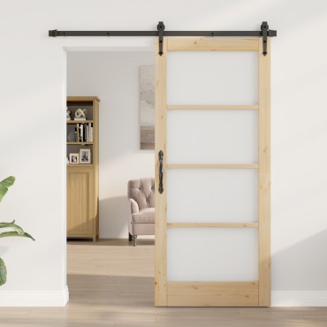vidaXL Συρόμενη Πόρτα με Σετ Εξαρτημάτων 86x211 cm Μασίφ Ξύλο Πεύκου