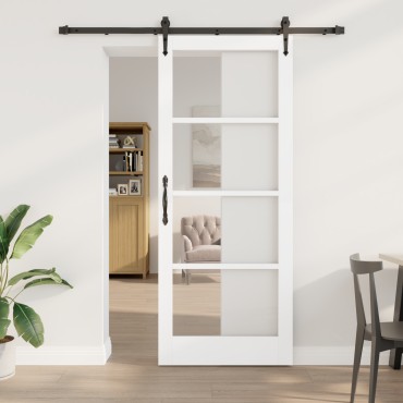 vidaXL Συρόμενη Πόρτα με Σετ Υλικών Λευκή 86x211 εκ Στερεό Ξύλο Πεύκου