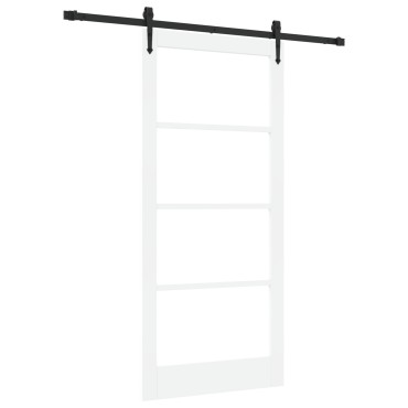 Set Συρόμενης Πόρτας vidaXL με Σετ Υλικών Λευκή 93x202 εκ. Στερεό Ξύλο Πεύκου, Εσωτερική Πόρτα vidaXL με Γυαλί 'ORKDAL' Λευκή 93x202x4 εκ.