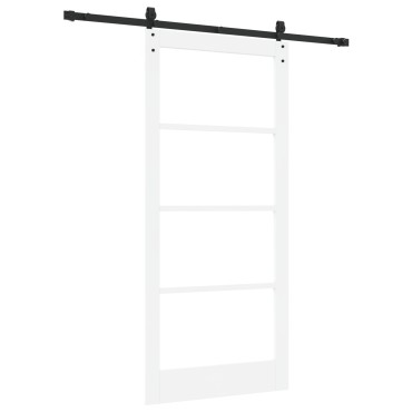 Set Συρόμενης Πόρτας vidaXL με Σετ Υλικών Λευκή 93x202 εκ. Στερεό Ξύλο Πεύκου, Εσωτερική Πόρτα vidaXL με Γυαλί 'ORKDAL' Λευκή 93x202x4 εκ.