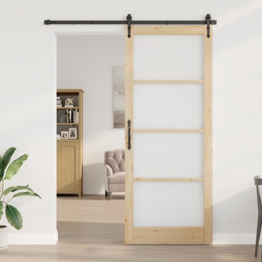 vidaXL Συρόμενη Πόρτα με Σετ Εξαρτημάτων 93x232 cm Μασίφ Ξύλο Πεύκου
