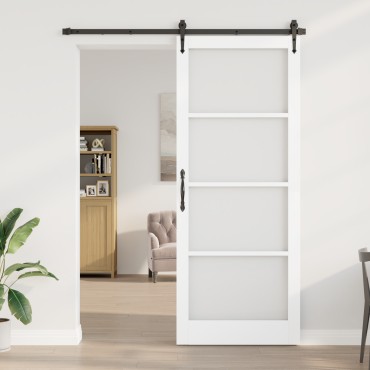 vidaXL Συρόμενη Πόρτα με Σετ Σκελών Λευκή 93x232 εκ. Σταθερό Ξύλο Πεύκου