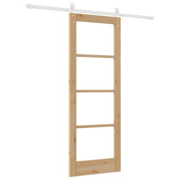 Συρόμενη Πόρτα με Σετ Εξαρτημάτων vidaXL 73.5x198.5 cm Μασίφ Ξύλο Πεύκου, Εσωτερική Πόρτα με Γυαλί 'ORKDAL'73.5x198.5x4 cm Μασίφ Ξύλο Πεύκου
