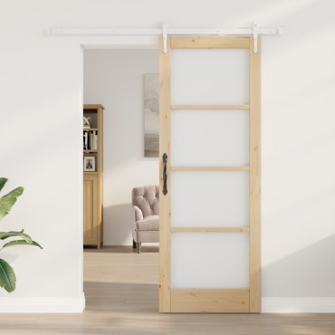 Συρόμενη Πόρτα με Εξαρτήματα vidaXL 78x211 cm Μασίφ Ξύλο Πεύκο, Εσωτερική Πόρτα vidaXL με Γυαλί 'ORKDAL'78x211x4 cm Μασίφ Ξύλο Πεύκο