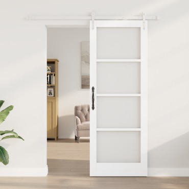 vidaXL Συρόμενη Πόρτα με Σετ Εξαρτημάτων Λευκή 78x211 εκ. Συμπαγές Ξύλο Πεύκου