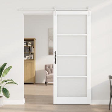 vidaXL Συρόμενη Πόρτα με Σετ Εξαρτημάτων Λευκή 93x232 εκ. Συμπαγές Ξύλο Πεύκου