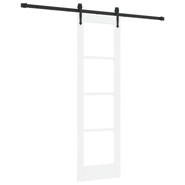 vidaXL Συρόμενη Πόρτα με Σετ Αξεσουάρ Λευκό 61x198.5 εκ. Συμπαγές Ξύλο Πεύκου