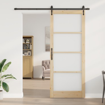 vidaXL Συρόμενη Πόρτα με Σετ Εξαρτημάτων 93x232 εκ. Συμπαγές Ξύλο Πεύκου
