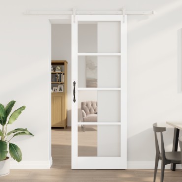 vidaXL Συρόμενη Πόρτα με Σετ Υλικών Λευκή 83x232 εκ. Σταθερό Ξύλο Πεύκου
