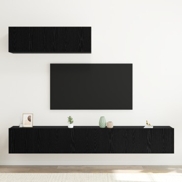 vidaXL Σετ 3 τεμαχίων TV τοίχου Μαύρης Δρύς Επεξεργασμένου Ξύλου