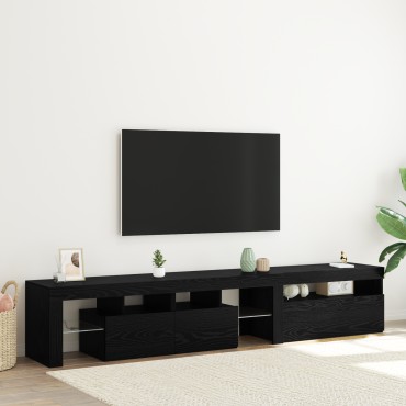 vidaXL Ντουλάπες Τηλεόρασης 2 τεμ. με LED Φώτα Μαύρη Δρυς Επεξεργασμένο Ξύλο 215x36.5x40 cm