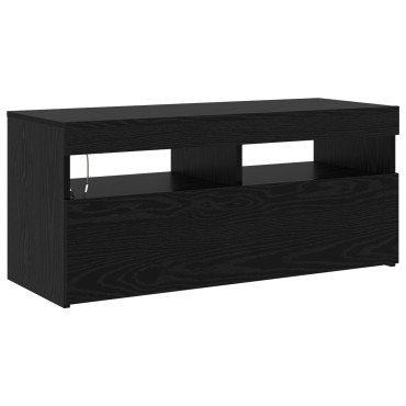 vidaXL Φυλάκια TV 2 τεμάχια με LED φώτα Μαύρη Δρυός Επεξεργασμένο Ξύλο