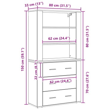 vidaXL Ψηλός ντουλάπι από Μαύρη δρυός 80x33x150cm 1 τεμ.