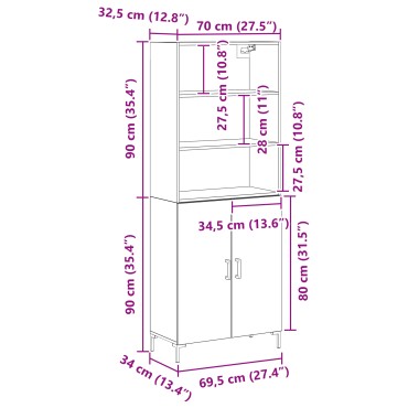 vidaXL Μπουφές Μαύρη Δρυ 69.5x34x180cm Επεξεργασμένο Ξύλο 1 τεμ.
