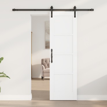 vidaXL Συρόμενη Πόρτα με Σετ Εξαρτημάτων Λευκή 61x198.5 εκ. Συμπαγές Ξύλο Πεύκου