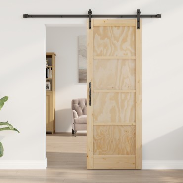 vidaXL Συρόμενη Πόρτα με Σετ Εξαρτημάτων 73.5x198.5 εκ. Μασίφ Ξύλο Πεύκου