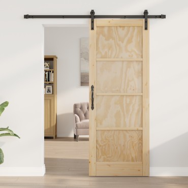 vidaXL Συρόμενη Πόρτα με Σετ Υλικών 78x202 cm Συμπαγές Ξύλο Πεύκου