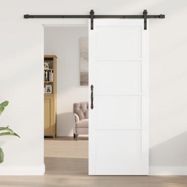 vidaXL Συρόμενη Πόρτα με Σετ Υλικών Λευκή 78x202 cm Συμπαγές Ξύλο Πεύκου