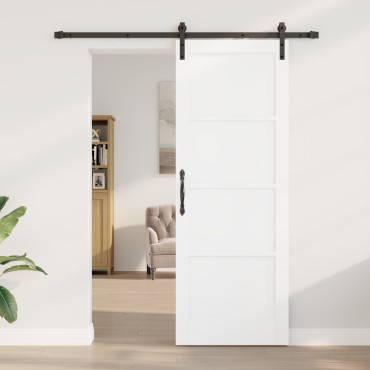 vidaXL Συρόμενη Πόρτα με Σετ Εξαρτημάτων Λευκή 78x211 εκ Συμπαγές Ξύλο Πεύκο