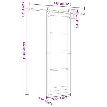 vidaXL Συρόμενη Πόρτα με Σετ Εξαρτημάτων 78x232 cm Μασίφ Ξύλο Πεύκου