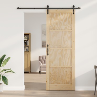 Συρόμενη Πόρτα vidaXL με Σετ Εξαρτημάτων 83x232 cm από Συμπαγές Ξύλο Πεύκου