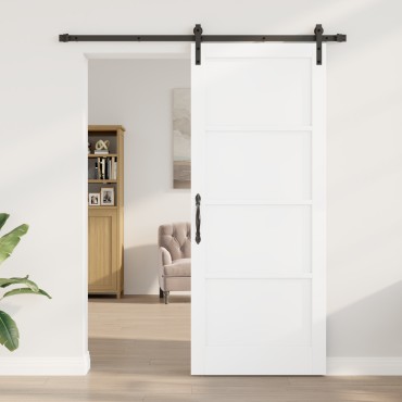 vidaXL Συρόμενη Πόρτα με Σετ Εξαρτημάτων Λευκή 86x211 εκ. Συμπαγές Ξύλο Πεύκο