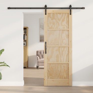vidaXL Συρόμενη Πόρτα με Σετ Χειρολαβών 73.5x198.5 εκ. Συμπαγές Ξύλο Πεύκο