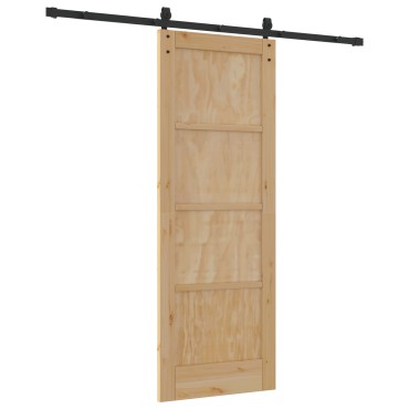 vidaXL Συρόμενη Πόρτα με Σετ Χειρολαβών 73.5x198.5 εκ. Συμπαγές Ξύλο Πεύκο