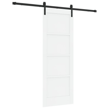 vidaXL Συρόμενη Πόρτα με Σετ Υλικών Λευκή 73.5x198.5 εκ. Συμπαγές Ξύλο Πεύκο