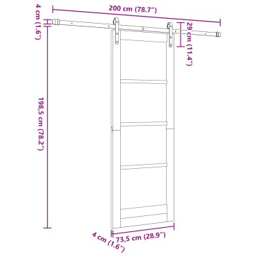vidaXL Συρόμενη Πόρτα με Σετ Υλικών Λευκή 73.5x198.5 εκ. Συμπαγές Ξύλο Πεύκο