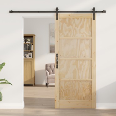 vidaXL Συρόμενη Πόρτα με Σετ Εξαρτημάτων 86x198.5 εκ Μασίφ Ξύλο Πεύκου