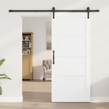 vidaXL Συρόμενη Πόρτα με Σετ Υλικών Λευκή 86x198.5 εκ. Στερεό Ξύλο Πεύκου